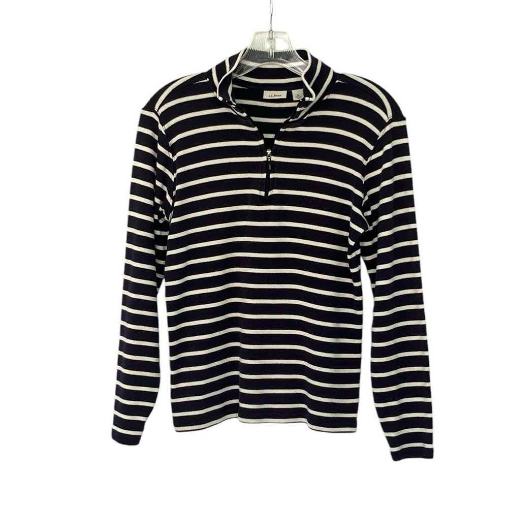 L.L. Bean vintage blue and white striped quarter zip mock neck top size small